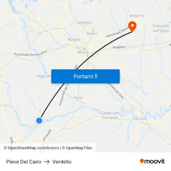 Pieve Del Cairo to Verdello map