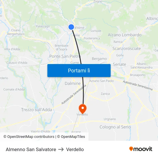 Almenno San Salvatore to Verdello map
