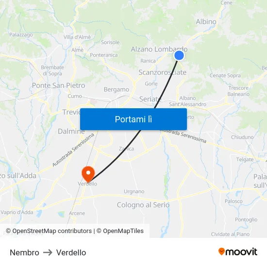 Nembro to Verdello map