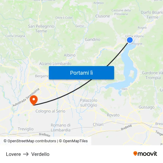 Lovere to Verdello map