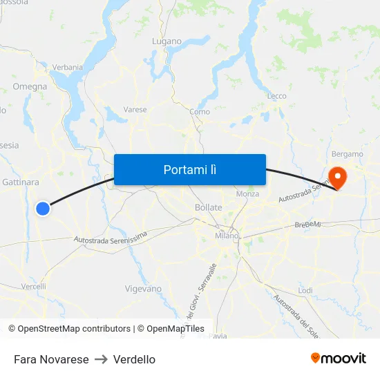 Fara Novarese to Verdello map