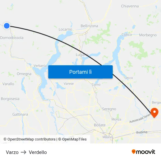 Varzo to Verdello map