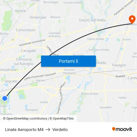 Linate Aeroporto M4 to Verdello map