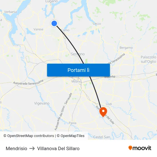 Mendrisio to Villanova Del Sillaro map