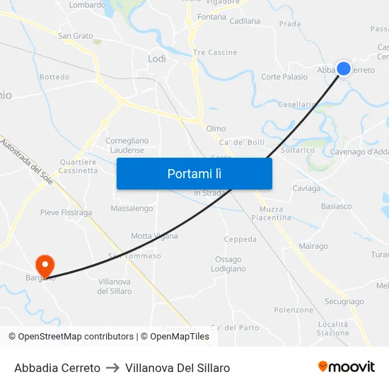 Abbadia Cerreto to Villanova Del Sillaro map