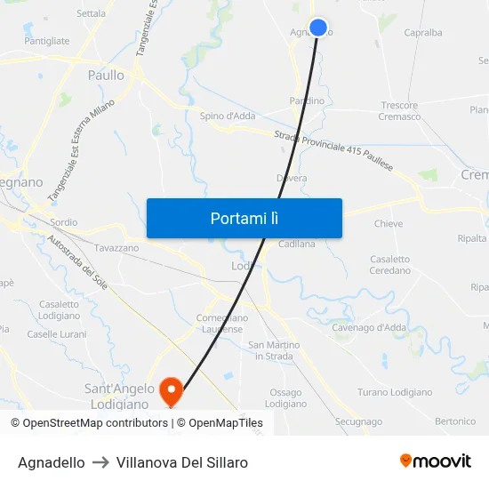 Agnadello to Villanova Del Sillaro map