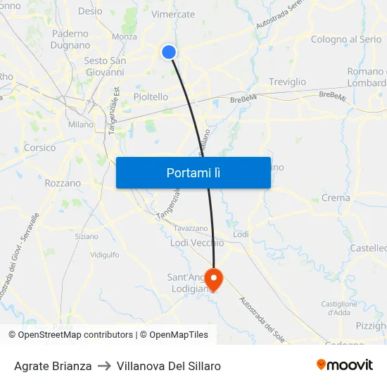 Agrate Brianza to Villanova Del Sillaro map
