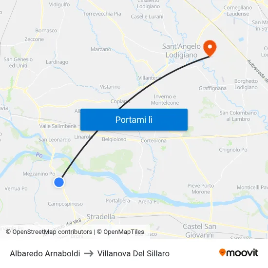Albaredo Arnaboldi to Villanova Del Sillaro map