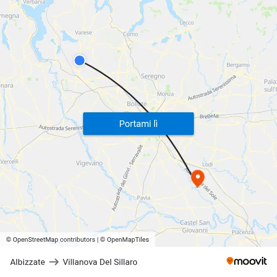 Albizzate to Villanova Del Sillaro map