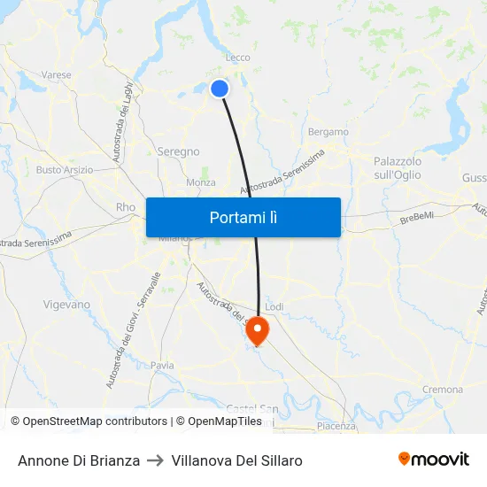 Annone Di Brianza to Villanova Del Sillaro map