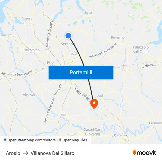 Arosio to Villanova Del Sillaro map