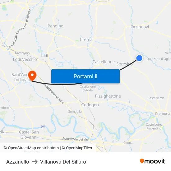 Azzanello to Villanova Del Sillaro map