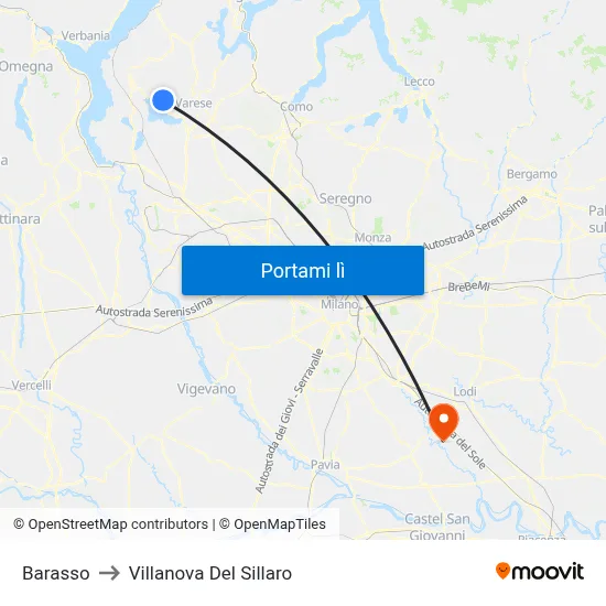 Barasso to Villanova Del Sillaro map