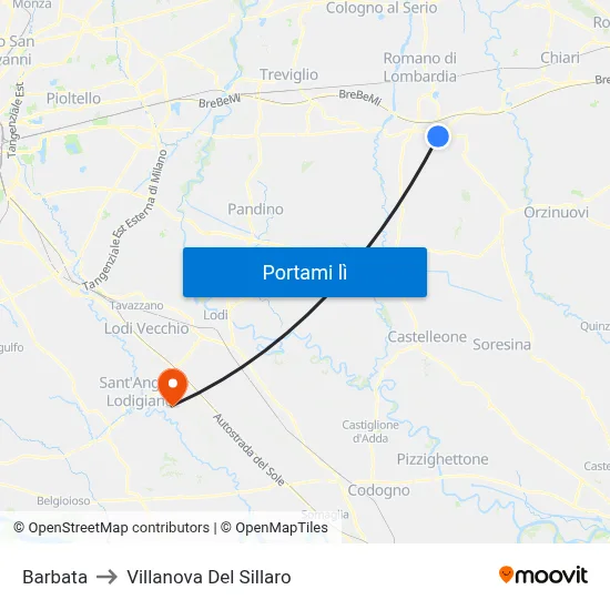 Barbata to Villanova Del Sillaro map
