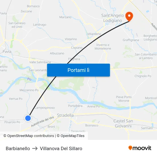 Barbianello to Villanova Del Sillaro map