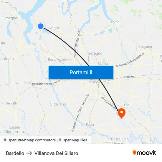 Bardello to Villanova Del Sillaro map