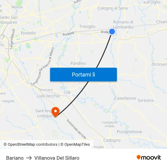Bariano to Villanova Del Sillaro map