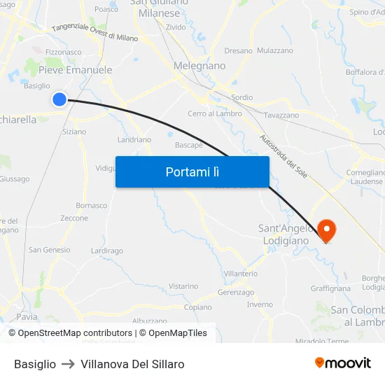 Basiglio to Villanova Del Sillaro map