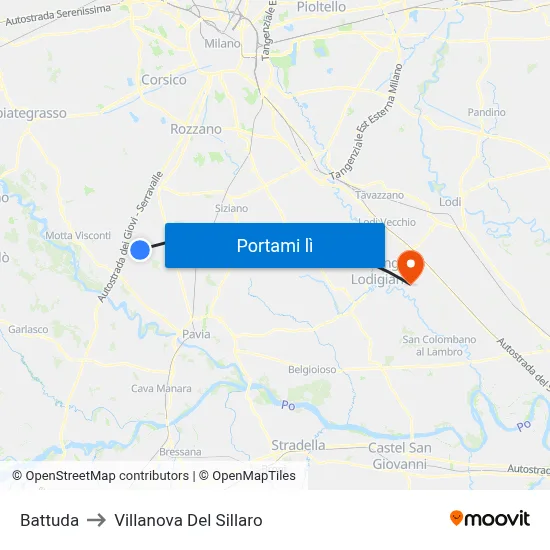 Battuda to Villanova Del Sillaro map