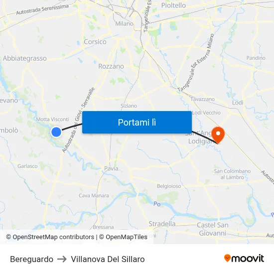 Bereguardo to Villanova Del Sillaro map