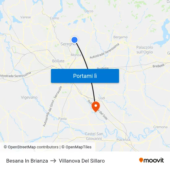 Besana In Brianza to Villanova Del Sillaro map