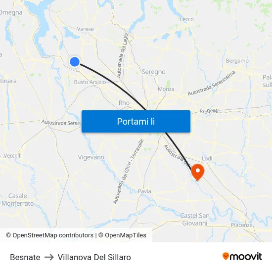 Besnate to Villanova Del Sillaro map