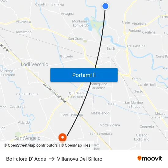 Boffalora D' Adda to Villanova Del Sillaro map