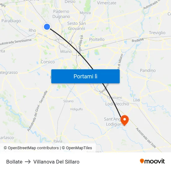 Bollate to Villanova Del Sillaro map