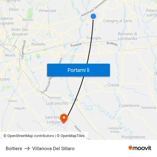 Boltiere to Villanova Del Sillaro map