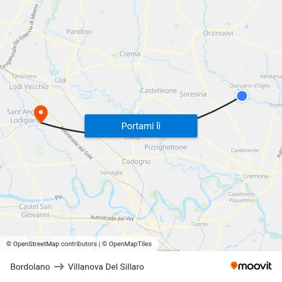 Bordolano to Villanova Del Sillaro map