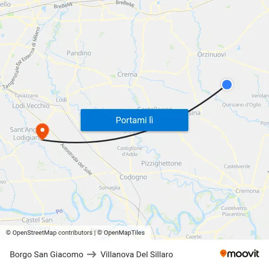 Borgo San Giacomo to Villanova Del Sillaro map