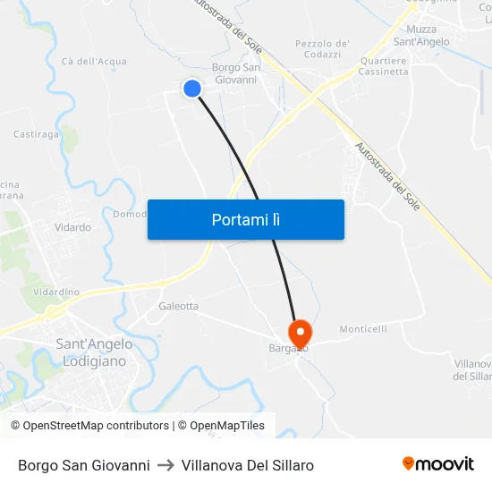 Borgo San Giovanni to Villanova Del Sillaro map