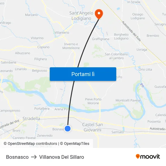 Bosnasco to Villanova Del Sillaro map