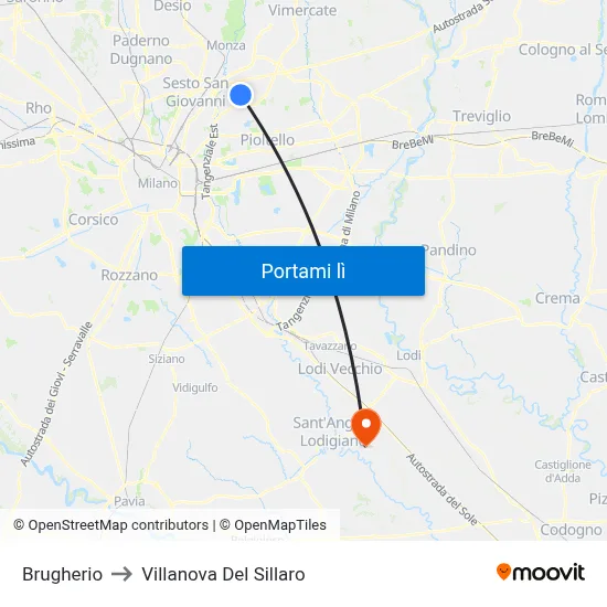 Brugherio to Villanova Del Sillaro map