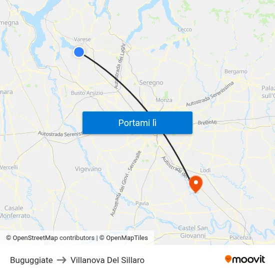 Buguggiate to Villanova Del Sillaro map