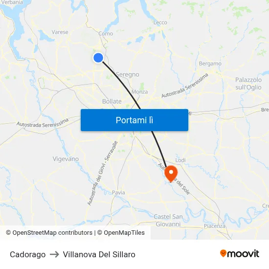 Cadorago to Villanova Del Sillaro map