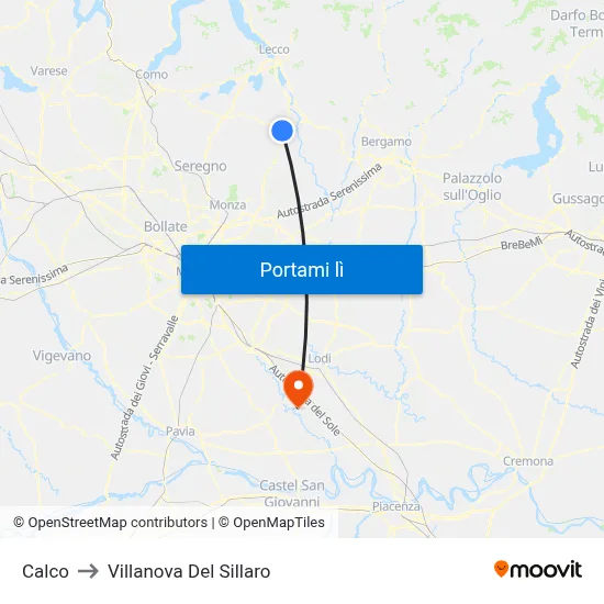 Calco to Villanova Del Sillaro map