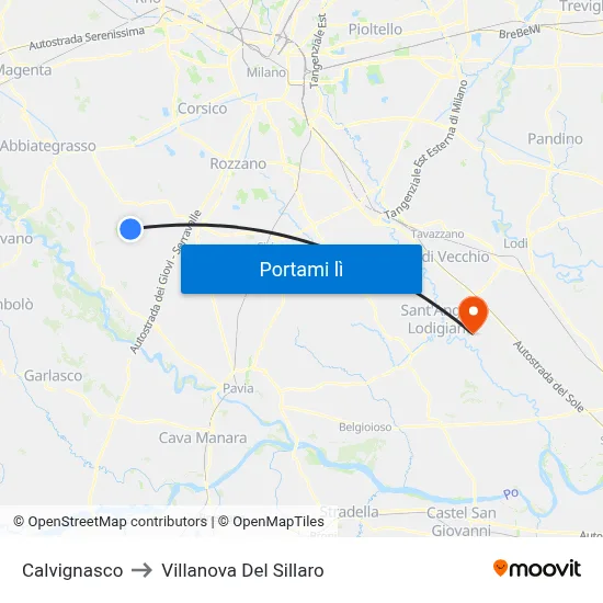 Calvignasco to Villanova Del Sillaro map