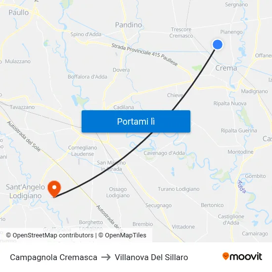 Campagnola Cremasca to Villanova Del Sillaro map