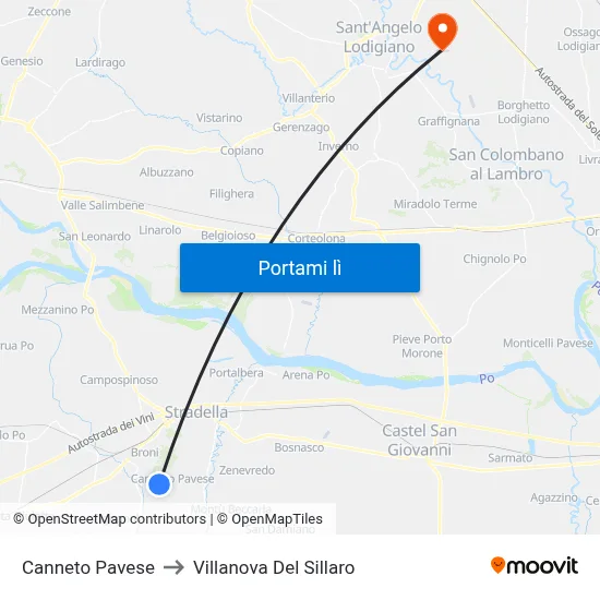 Canneto Pavese to Villanova Del Sillaro map