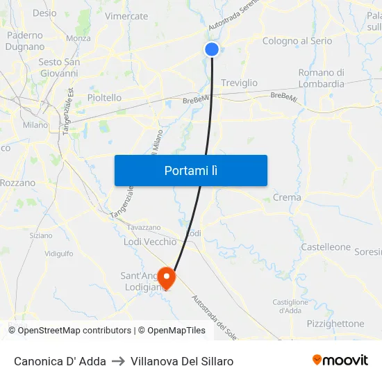 Canonica D' Adda to Villanova Del Sillaro map