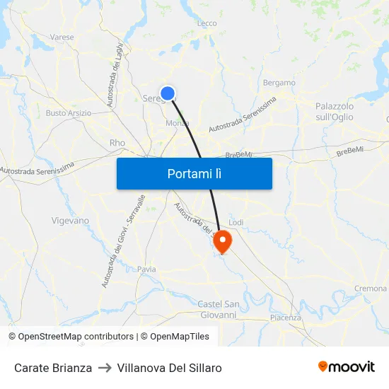 Carate Brianza to Villanova Del Sillaro map