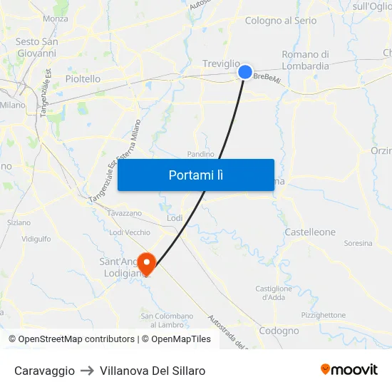Caravaggio to Villanova Del Sillaro map