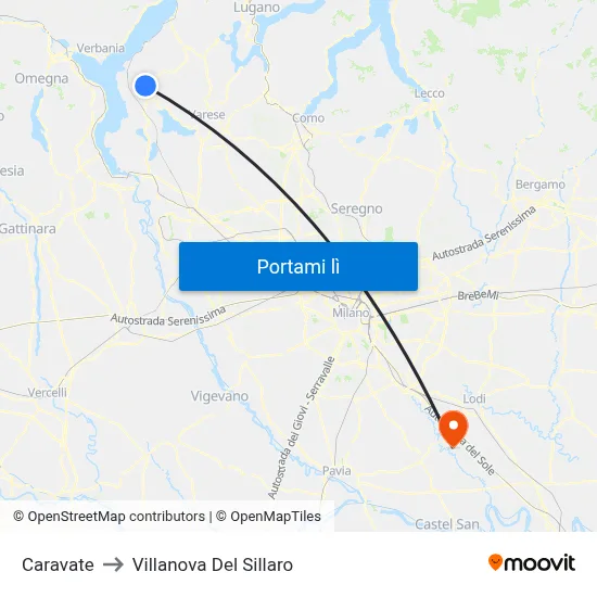 Caravate to Villanova Del Sillaro map