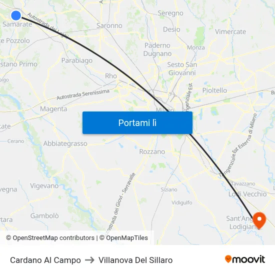 Cardano Al Campo to Villanova Del Sillaro map