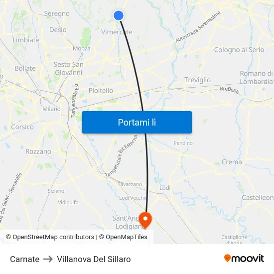 Carnate to Villanova Del Sillaro map
