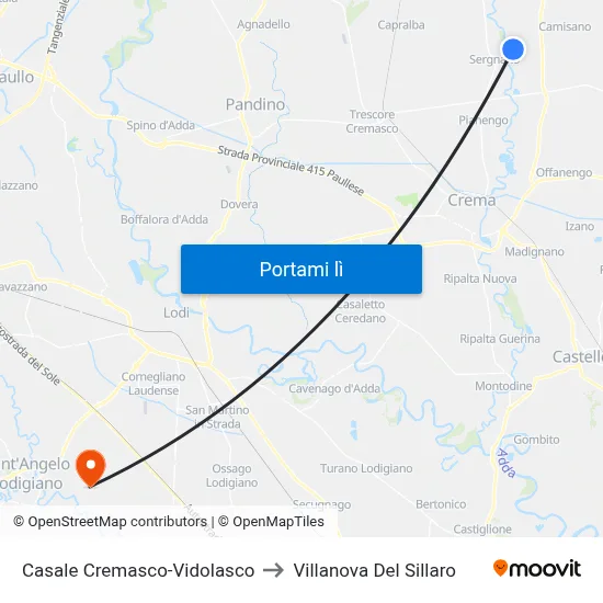 Casale Cremasco-Vidolasco to Villanova Del Sillaro map