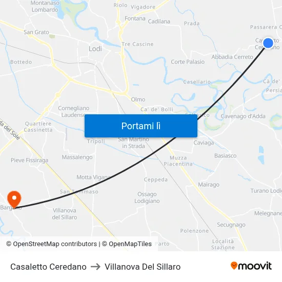 Casaletto Ceredano to Villanova Del Sillaro map