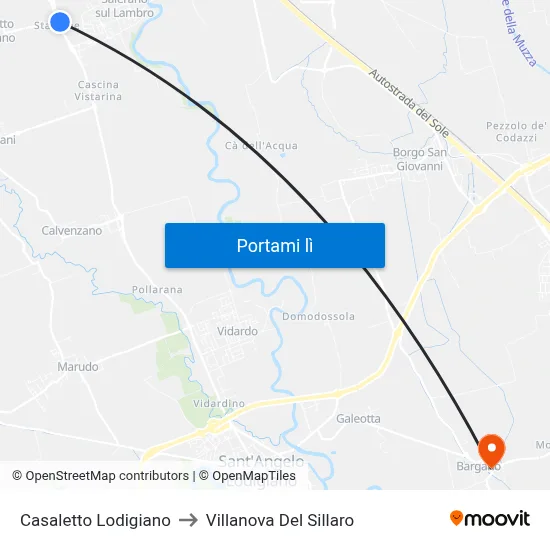 Casaletto Lodigiano to Villanova Del Sillaro map