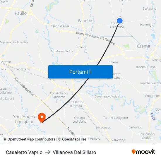 Casaletto Vaprio to Villanova Del Sillaro map